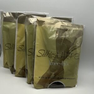 Lot of 5 Pairs Silkies Ultra Compression Knee-Hi's, Off-Black Queen Size